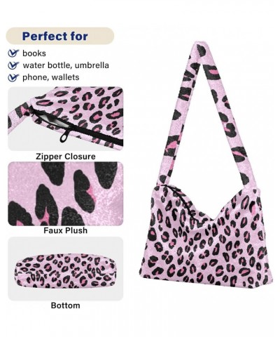 Leopard Print Cheetah Pink Fluffy Crossbody Bag Furry Tote Bags for Women Fuzzy Purse Handbag Lady Shoulder Bag Large Plush B...