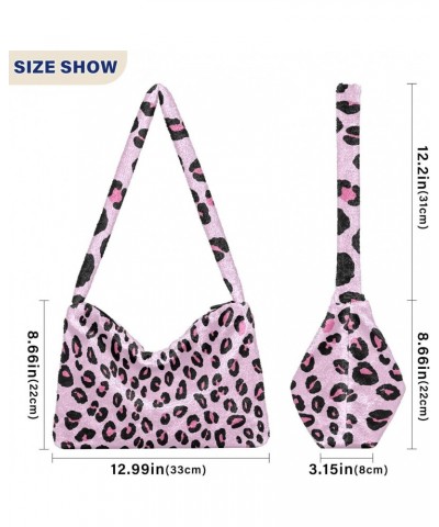 Leopard Print Cheetah Pink Fluffy Crossbody Bag Furry Tote Bags for Women Fuzzy Purse Handbag Lady Shoulder Bag Large Plush B...