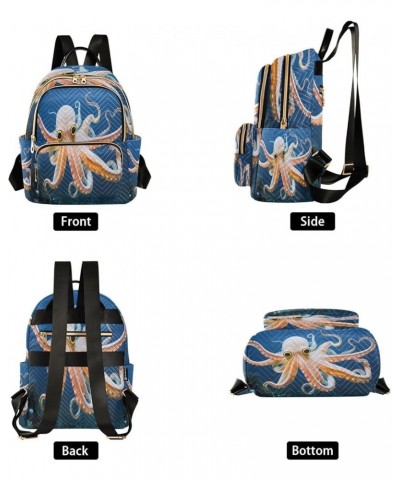 Backpack Purse for Women Octopus in The Blue Ocean, Mini Fashion Backpack Lightweight Casual Daypack Shoulder Bag Travel Back...