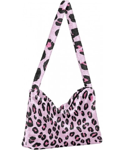 Leopard Print Cheetah Pink Fluffy Crossbody Bag Furry Tote Bags for Women Fuzzy Purse Handbag Lady Shoulder Bag Large Plush B...