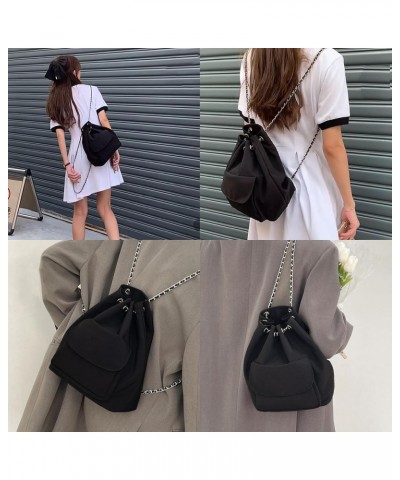 Women Small Nylon Backpack Daypack Chain Drawstring Bucket Bag Cross-body Bag $21.84 Backpacks