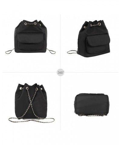 Women Small Nylon Backpack Daypack Chain Drawstring Bucket Bag Cross-body Bag $21.84 Backpacks