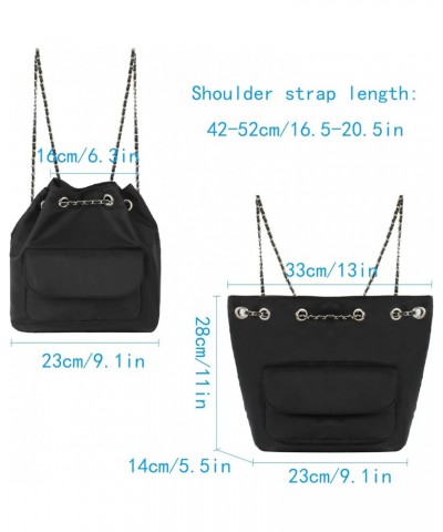 Women Small Nylon Backpack Daypack Chain Drawstring Bucket Bag Cross-body Bag $21.84 Backpacks