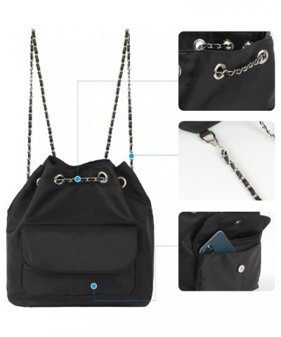 Women Small Nylon Backpack Daypack Chain Drawstring Bucket Bag Cross-body Bag $21.84 Backpacks