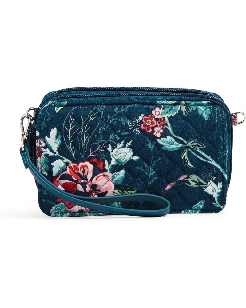 Cotton All in One Crossbody Purse with RFID Protection Rose Toile - Recycled Cotton $14.15 Crossbody Bags