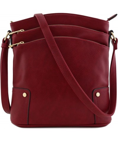 Triple Zip Pocket Large Crossbody Bag Wine $19.03 Crossbody Bags