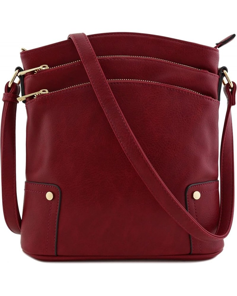 Triple Zip Pocket Large Crossbody Bag Wine $19.03 Crossbody Bags