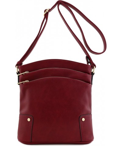 Triple Zip Pocket Large Crossbody Bag Wine $19.03 Crossbody Bags