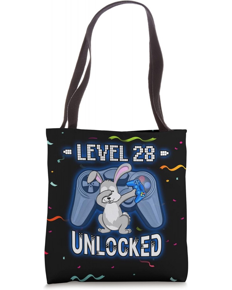 Level 28 Unlocked - Funny Dabbing Rabbit Gamer 28th Birthday Tote Bag $9.78 Totes