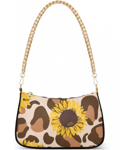 Women Chain Shoulder Purse Bag With Zipper Yellow Sunflowers Print, Leopard Print Hobo Tote Clutch Handbags with Chain Strap ...