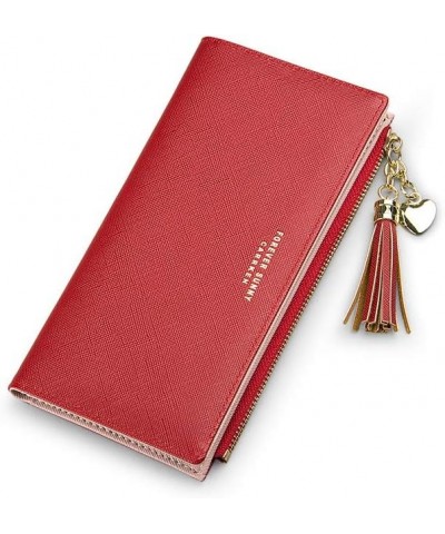 Wallets For Women Slim Wallet Coin Long Ladies Purse Cute Leather Girl Thin Clutch Large Capacity (Red) Red $11.39 Wallets