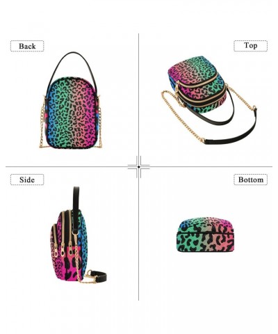 Chain Crossbody Bags for Women Multicolor Gradient Leopard Pattern Quilted Shoulder Crossbody Handbags Travel Cross Body Cell...