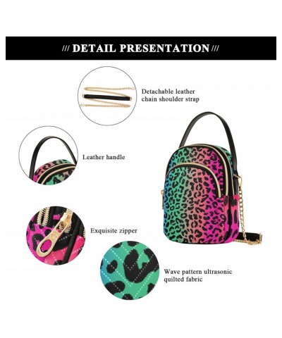 Chain Crossbody Bags for Women Multicolor Gradient Leopard Pattern Quilted Shoulder Crossbody Handbags Travel Cross Body Cell...