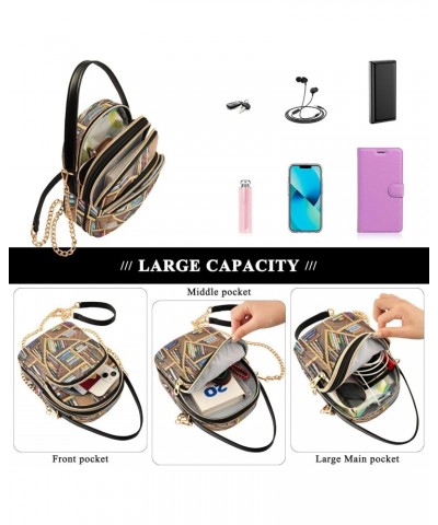 Chain Crossbody Bags for Women Educational Bookshelf Quilted Shoulder Crossbody Handbags Travel Cross Body Cell Phone Purses ...