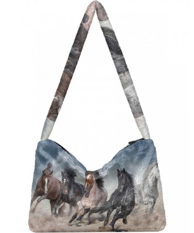 Horse Animal Horse 3 Fluffy Crossbody Bag Furry Tote Bags for Women Fuzzy Purse Handbag Lady Shoulder Bag Large Plush Bag wit...