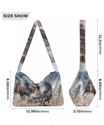 Horse Animal Horse 3 Fluffy Crossbody Bag Furry Tote Bags for Women Fuzzy Purse Handbag Lady Shoulder Bag Large Plush Bag wit...