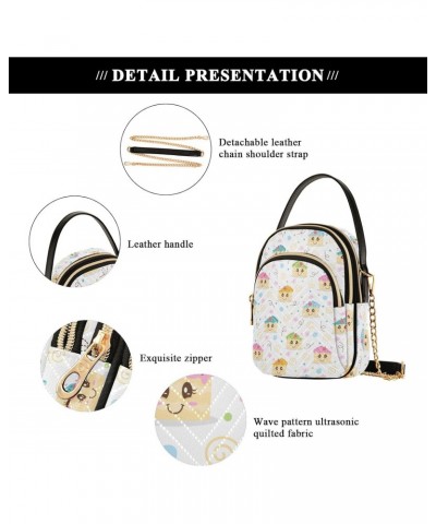 Quilted Shoulder Handbag for Women Pretty Cake Cartoon Illustration Crossbody Handbag with Detachable Leather Chain Shoulder ...