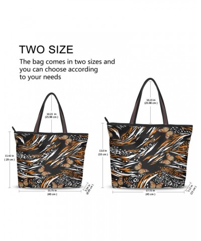 Womens Tote Bag, Animal Skin in Safari Mood Mixed with Butterflies Flying Ladies Zip Shoulder Handbags $11.04 Shoulder Bags