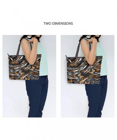 Womens Tote Bag, Animal Skin in Safari Mood Mixed with Butterflies Flying Ladies Zip Shoulder Handbags $11.04 Shoulder Bags