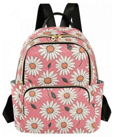 Pink Daisy Floral Pattern Fashion Backpack Purse for Women, Casual Daypacks, Ladies Gift for Traveling Hiking Multicolor Medi...