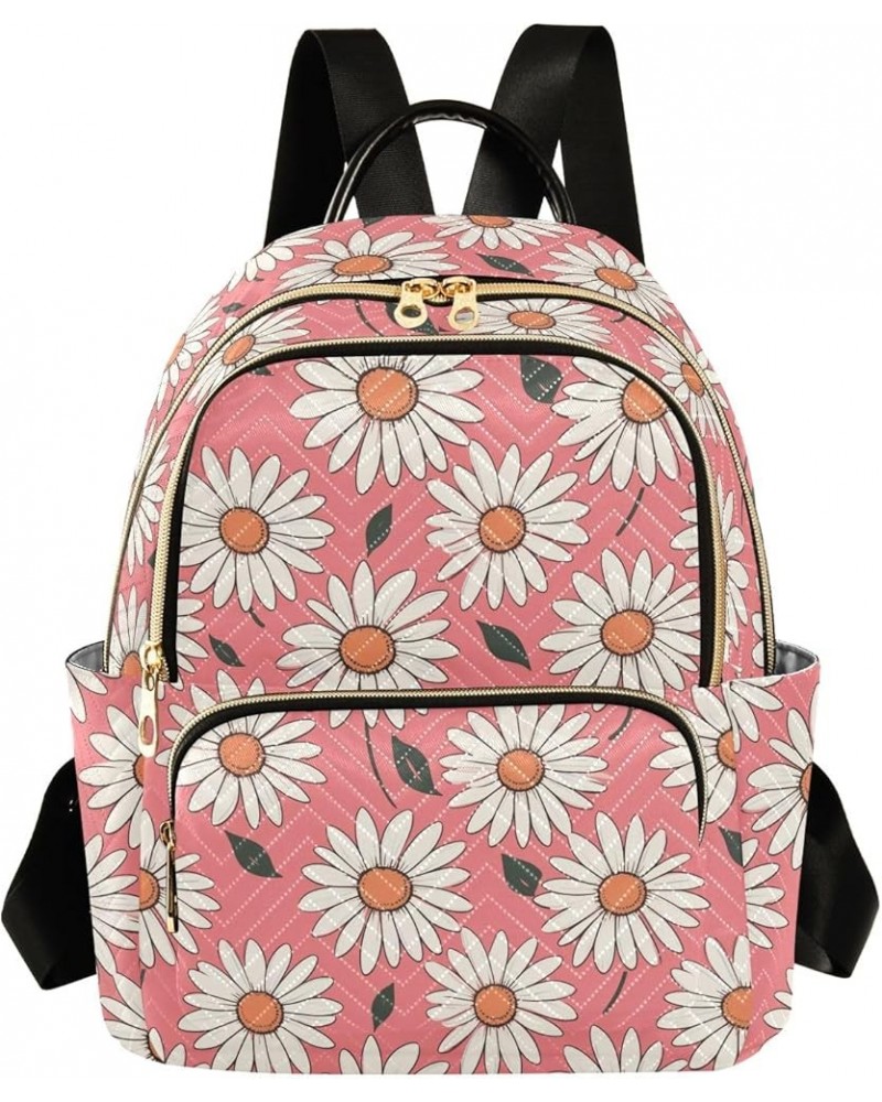 Pink Daisy Floral Pattern Fashion Backpack Purse for Women, Casual Daypacks, Ladies Gift for Traveling Hiking Multicolor Medi...