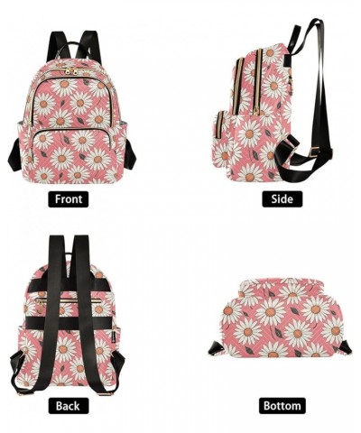 Pink Daisy Floral Pattern Fashion Backpack Purse for Women, Casual Daypacks, Ladies Gift for Traveling Hiking Multicolor Medi...