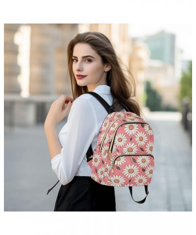 Pink Daisy Floral Pattern Fashion Backpack Purse for Women, Casual Daypacks, Ladies Gift for Traveling Hiking Multicolor Medi...