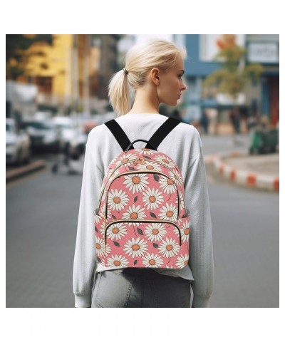 Pink Daisy Floral Pattern Fashion Backpack Purse for Women, Casual Daypacks, Ladies Gift for Traveling Hiking Multicolor Medi...