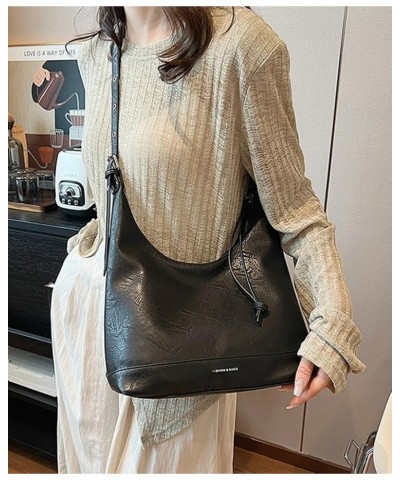 Shoulder Bag for Women Chic Tote Bag PU Leather Hobo Handbag Retro Casual Crossbody Bag Purse C Black-smooth $35.77 Totes