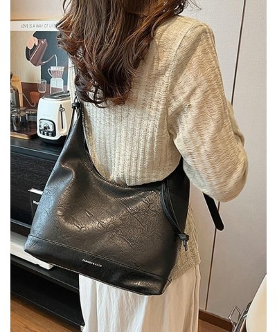 Shoulder Bag for Women Chic Tote Bag PU Leather Hobo Handbag Retro Casual Crossbody Bag Purse C Black-smooth $35.77 Totes