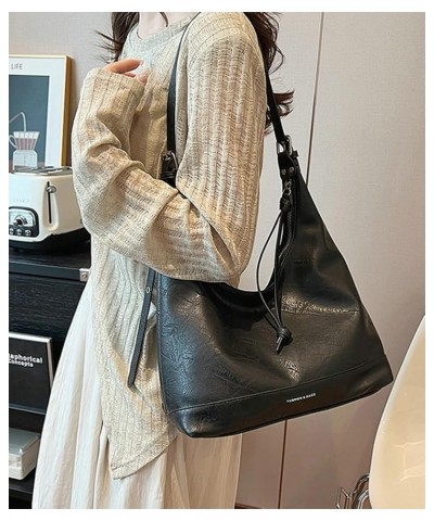 Shoulder Bag for Women Chic Tote Bag PU Leather Hobo Handbag Retro Casual Crossbody Bag Purse C Black-smooth $35.77 Totes