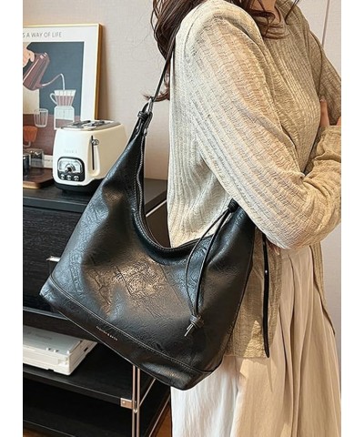 Shoulder Bag for Women Chic Tote Bag PU Leather Hobo Handbag Retro Casual Crossbody Bag Purse C Black-smooth $35.77 Totes