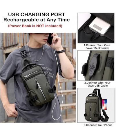 Nylon Messenger Bag with USB Charging Port Waterproof Crossbody Sling Bag Travel Chest Bags Casual Daypack for Man Grey $23.3...