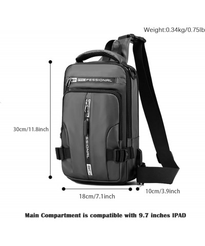 Nylon Messenger Bag with USB Charging Port Waterproof Crossbody Sling Bag Travel Chest Bags Casual Daypack for Man Grey $23.3...