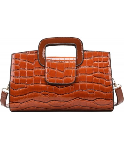 Women Crocodile Pattern PU Leather Crossbody Bag Flap Top Handle Bag Handbag Brown $7.44 Crossbody Bags