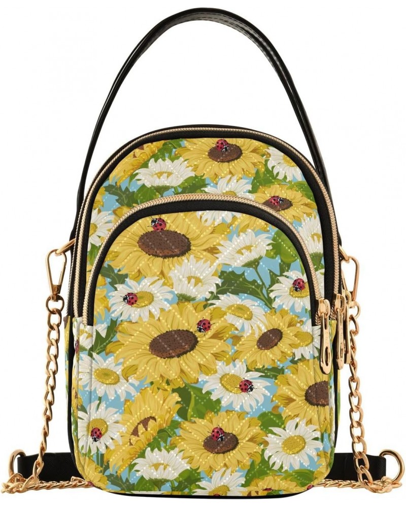 Sunflowers and Ladybugs Quilted Crossbody Bag for Women, Small Cell Phone Bag Shoulder Handbags Purse with Leather Strap (1) ...