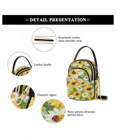 Sunflowers and Ladybugs Quilted Crossbody Bag for Women, Small Cell Phone Bag Shoulder Handbags Purse with Leather Strap (1) ...