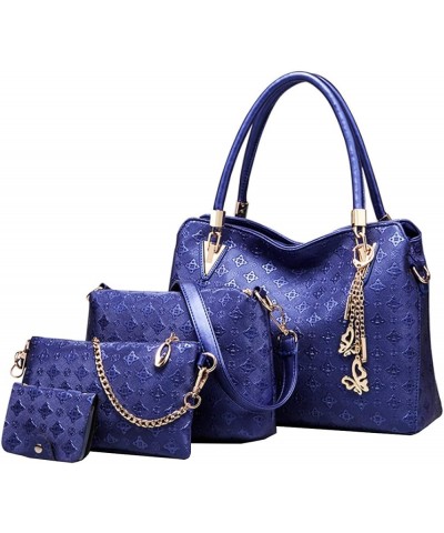 Women 4pcs Purse Set Handbag Tote Shoulder Bag Printing PU Top Handle Satchel Clutch Black Blue $42.28 Totes