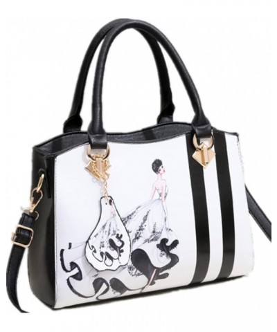 Women Top Handle Shoulder Handbag Fashion Print Satchel Crossbody Bag Black $21.31 Satchels