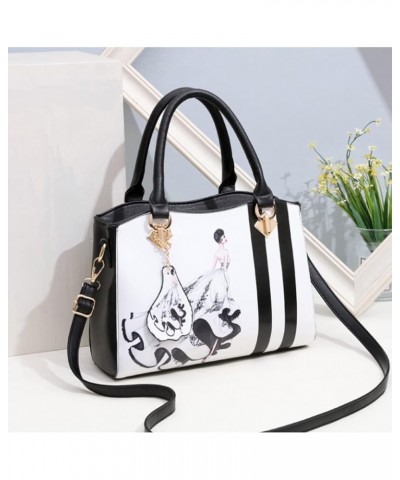 Women Top Handle Shoulder Handbag Fashion Print Satchel Crossbody Bag Black $21.31 Satchels