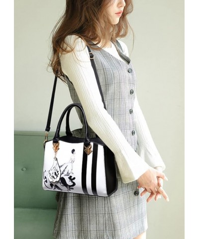 Women Top Handle Shoulder Handbag Fashion Print Satchel Crossbody Bag Black $21.31 Satchels