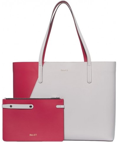 Women's 100% Leather Tote Bag withe removable Zipped Pouch Red/White $56.61 Totes