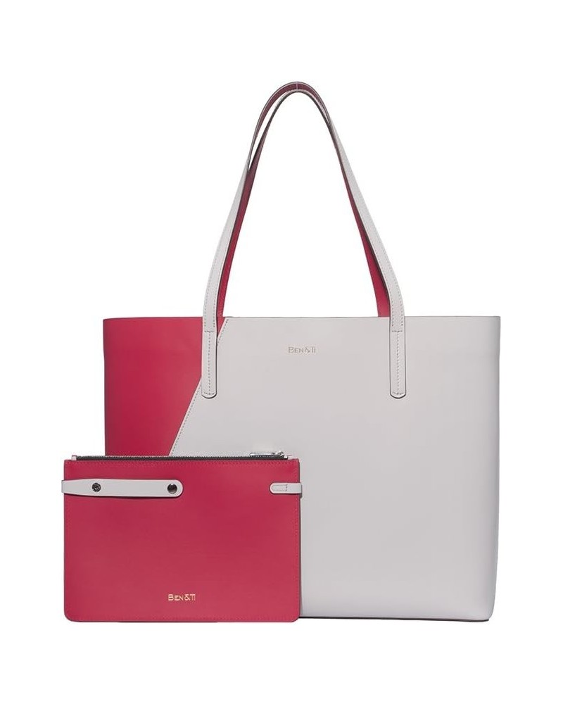 Women's 100% Leather Tote Bag withe removable Zipped Pouch Red/White $56.61 Totes