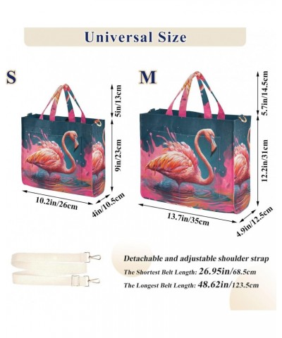 Pink Flamingo in Lake Corduroy Women Tote Bag, Handbag Purse with Detachable Strap Small Size $17.10 Crossbody Bags