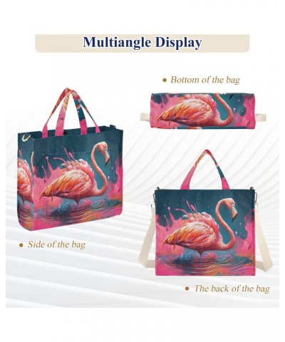 Pink Flamingo in Lake Corduroy Women Tote Bag, Handbag Purse with Detachable Strap Small Size $17.10 Crossbody Bags