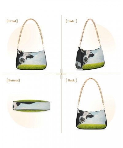 Funny Cow Shoulder Bag for Women Clutch Shoulder Purse Chain Bag with Zipper Closure Women's Tote Hobo Handbags Gold Purse Ch...