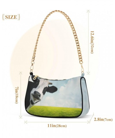 Funny Cow Shoulder Bag for Women Clutch Shoulder Purse Chain Bag with Zipper Closure Women's Tote Hobo Handbags Gold Purse Ch...