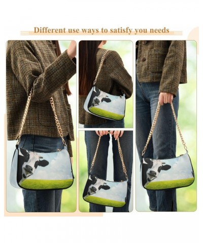 Funny Cow Shoulder Bag for Women Clutch Shoulder Purse Chain Bag with Zipper Closure Women's Tote Hobo Handbags Gold Purse Ch...