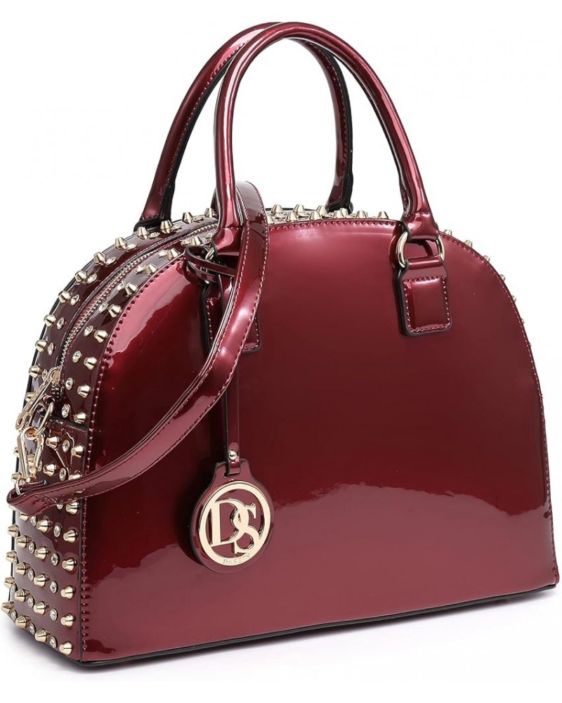 Women Patent Leather Purses Handbags Dome Satchel Purse Work Tote Structured Shoulder Bag with Long Strap Burgundy Red $23.96...