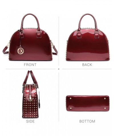 Women Patent Leather Purses Handbags Dome Satchel Purse Work Tote Structured Shoulder Bag with Long Strap Burgundy Red $23.96...